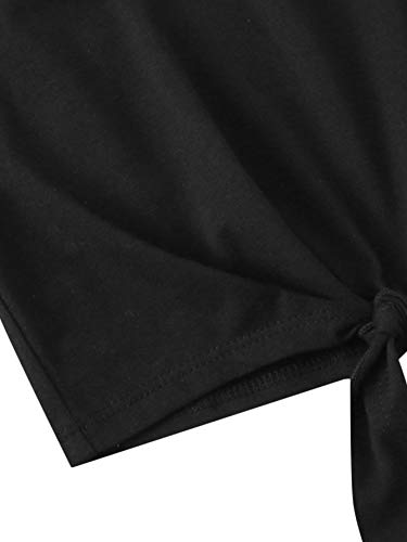 Romwe Girl's 2 Piece Outfit Tie Knot Tank Tops And Striped Paperbag Waist Shorts Set Black And White 11-12Y #TOP2