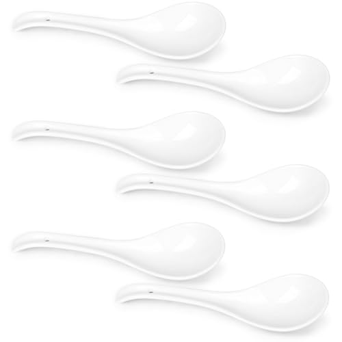 Loveinusa HTG2369 Soup Spoons, Ceramic Asian Soup Spoons 6.8 Inch White Large Japanese Soup Spoons cover