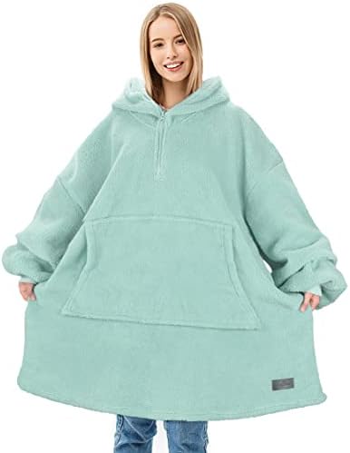 Catalonia Classy Full Zipper Oversized Hoodie Blanket, Cozy Gifts, Wearable Sherpa Blanket, Super Soft Warm Portable Pullover, Comfortable Giant Hoody Travel Pillow Sweater Adults Men Women