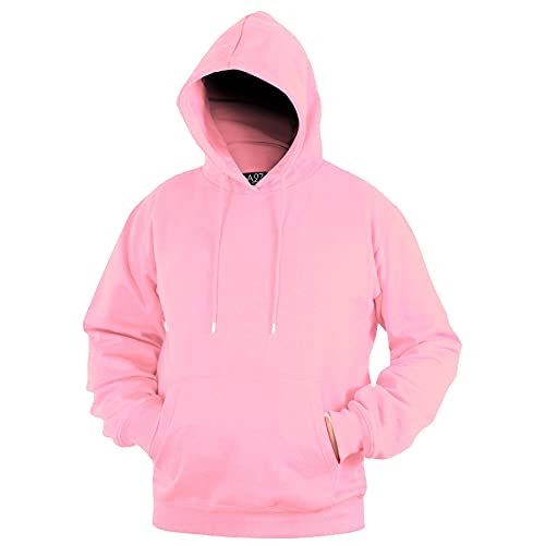 A2Z Mens Fleece Hoodie Pullover Hooded Jumper Sweatshirt - Plain Sweatshirt Baby Pink 2XL
