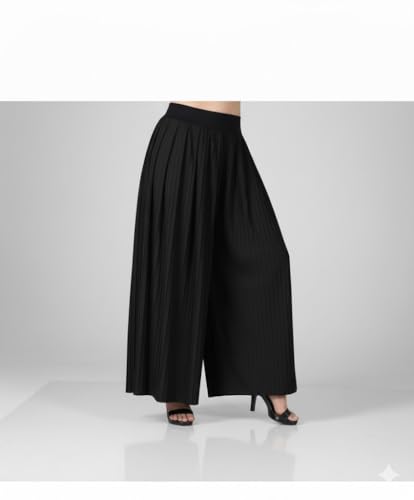 Image of Women's Wide Leg Palazzo Trousers, High Waist, Flowy Maxi Style, Black and White