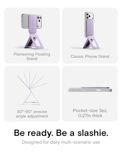 Image of MOFT Phone Tripod Stand Selfie Stick for iPhone, Multi-Angles iPhone Stand, Lightweight & Portable Phone Holder, Strong Magnets, MOVAS Vegan Leather, Travel Essentials, Peony (Without Card Slot)