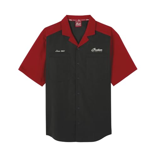 Indian Motorcycle Mens Headdress Pocket Short Sleeve Shirt Red Red XL