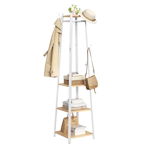 VASAGLE Garderobenständer, Kleiderständer, Garderobe mit 8 Doppelhaken, 4 Ablagen, Kleiderstange,...