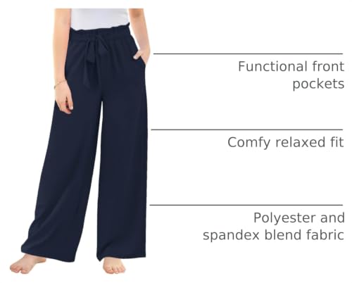 Image of Haloumoning Girls Wide Leg Pants High Elastic Smocked Waist Casual Flowy Cute Long Trousers