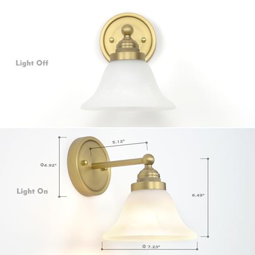 Image of HEQIQEH Vintage Battery Operated Wall Sconce with White Funnel Flared Frosted Glass Shade, Remote Control Dimmable Rechargeable Wall Lamp, Indoor Wall Light Fixture for Bedroom Living Room Bathroom