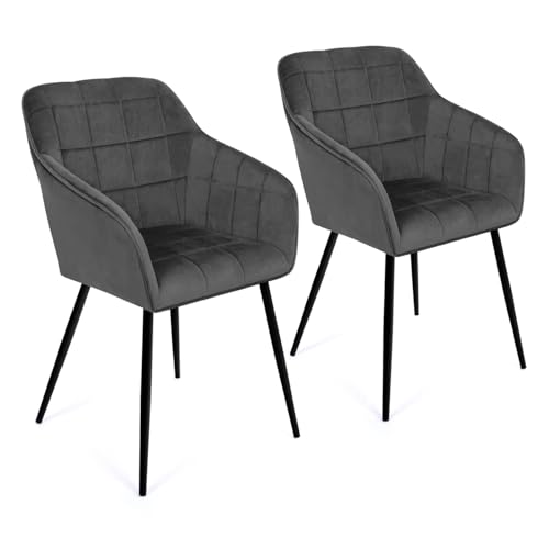 IDMarket - Lot de 2 chaises de Salle à Manger, fauteuils de Table Mady en Velours Gris foncé