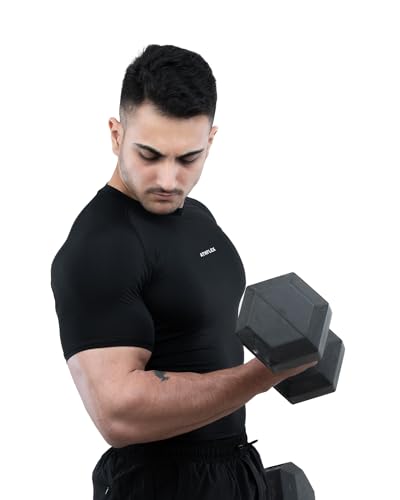Image of Athflex Men's Half Sleeve Ace Compression T-Shirt-Ultra Stretch,Premium Nylon Spandex Blend,Moisture-Wicking, Quick-Dry,Breathable,Muscle Fit Activewear for Gym