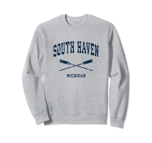 South Haven Michigan Vintage Náutico Cruzado Remos Azul Marino Sudadera
