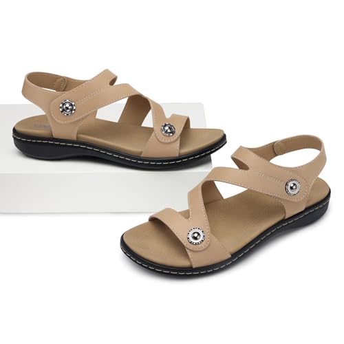 Image of TEMOFON Womens Sandals Dressy Summer: Open Toe Comfortable Walking Flat - Arch Support Flat Sandals Size 5-11