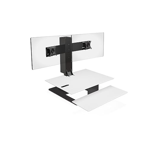 Image of UPLIFT DESK - E7 Electric Standing Desk Converter, Black Base, White Eco Worksurface (Dual Monitor)