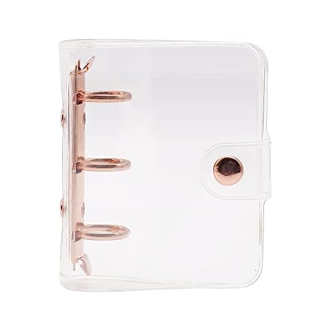 Mogoostry Mini Size 3-Ring Binder Cover Clear Refillable PVC Notebook Binder Snap Button Closure File Folder 3-Holes Filler Paper Loose Leaf Personal Planner, Rose Gold Ring-clear (MGSY-MiniBinder) Cover