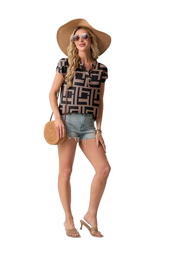 Lepunuo Womens Blouses Dressy Casual Henley Tops Summer V Neck Business Work Shirts Cap Sleeve Tshirts Vacation — view 5