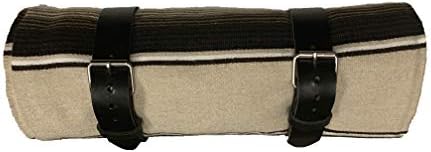 Border Town Industries Dark and Light Brown Serape roll up Blanket with Black Leather Strap for Harley Davidson