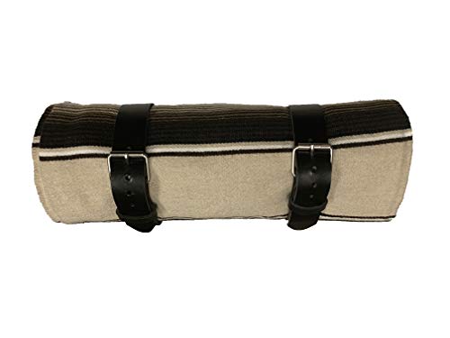 Border Town Industries Dark and Light Brown Serape roll up Blanket with Black Leather Strap for Harley Davidson