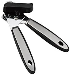 Ergonomic Kitchen Can Opener/Bottle Opener/Tab or Tin Lid Lifter: Heavy-Duty Steel Cutter Blade, Cushioned Grip Handles, Stainless Steel Accents, Hangs for Storage & Easy Access in Kitchen or Bar Area