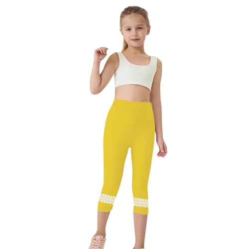 Lace Trim Solid Leggings for Girls Lightweight Elastic Waisted Tights Pants Toddler High Waist Soft Casual Trousers
