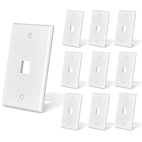 ZoeRax 1 Port Keystone Wall Plate, 10-Pack Single Gang Matte Wall Plates for RJ45 Keystone Jack and Modular Inserts, White
