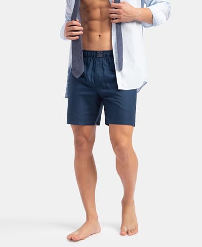 Image of Jockey HG18 Men's Tencel Lyocell Cotton Checkered Boxer Shorts with Side Pockets Poseidon XL