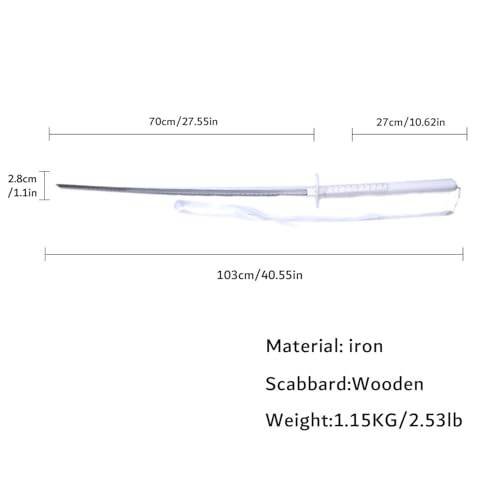 40.55 -inch Kuchiki Rukia Zanpakuto White Sleeved Snow Style Katana – 1045 Medium Carbon Steel Blade, Cosplay Prop for Halloween & Anime Convention, Display & Collection