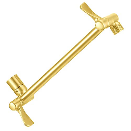 Voolan 27,9 cm Duschverlängerungsarm mit Verriegelungsgelenke, verstellbare Höhe und Winkel, hochwertiges massives Messing, auslaufsicher (Gold) Cover