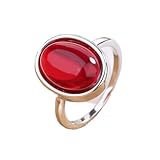 Gixaxak Anillo de compromiso de plata de ley 925 con diamante de imitación rojo, anillo clásico ovalado de circonita cúbica para boda, anillo de piedra de rubí, anillos hechos a mano, anillo de