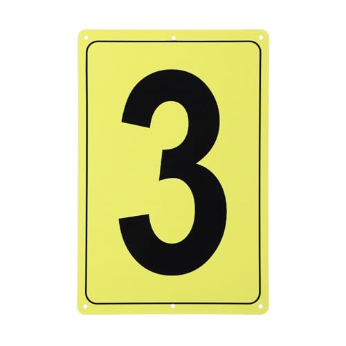 Panneau numéro 3 aluminium 12x8 jaune plaque métallique extérieur résistant PATIKIL