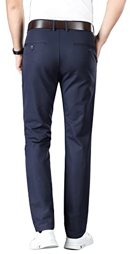 Essyshe Men’s Slim Fit Flat Front Dress Pants Wrinkle Free Khaki Casual Pants 8252Navy D31X32 #TOP1