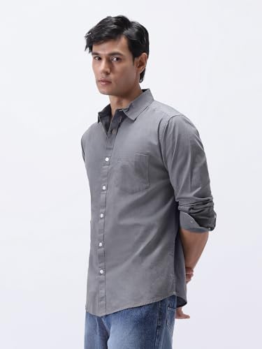 Image of Urbano Fashion Men's Cotton Full Sleeve Regular Fit Casual Solid Slub Shirt with Spread Collar