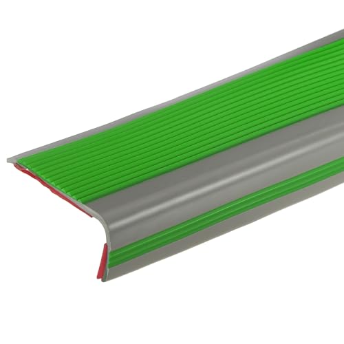 QUARKZMAN 3.2Ft Treppenkantenprofil, 3mm PVC Selbstklebender Treppenkanten-Schutz L-Form Treppenabschluss Treppenstufenkantenverkleidung für den Außen- und Innenbereich, Grün/Grau.