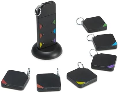 �鶹�� Basics Key Finder, Wallet, Pet, Phone, Item Locator - 6 Smart Trackers, 1 Remote, 100 ft (30 m) Range, up to 80dB alarm via RF signals. No phone, mobile app or WiFi required