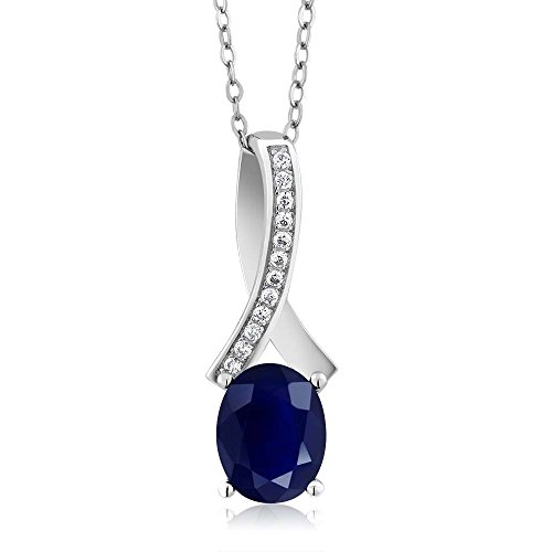 Gem Stone King 925 Sterling Silver Blue Sapphire Infinity Pendant Necklace For Women 2.62 Ct Oval with 18 Inch Silver Chain