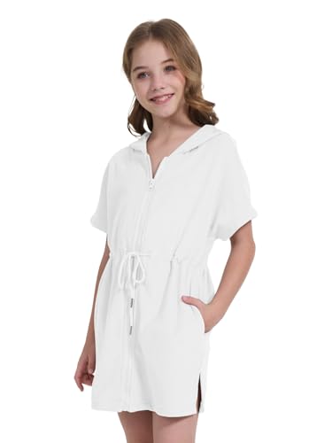Girls Swim Terry Cloth Cover Ups Kids Swimsuit Coverup Zip-Up Beach Bathing Suit Wraps with Pockets 5-14 Years3