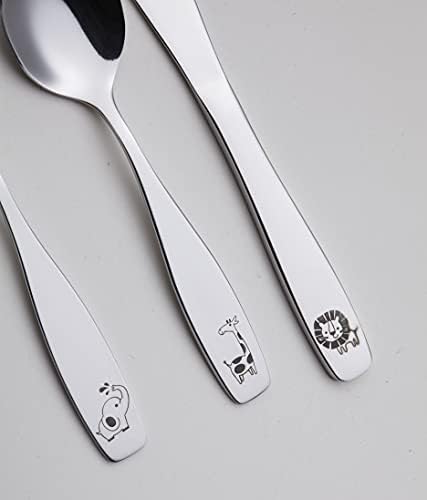 Exzact Children's Cutlery 6pcs Stainless Steel 18/10 Kids Cutlery/Toddler Utensils/Flatware - 2 x Forks, 2 x Safe Dinner Knives, 2 x Dinner Spoons - Safari -Giraffe Elephant Lion