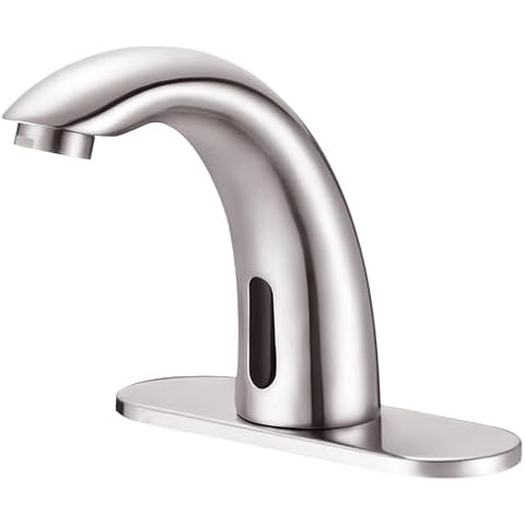 Yodel Faucet Touchless Bathroom Sink Faucet Brushed Nickel - Commercial Automatic Motion Sensor Faucet with Hot & Cold Mixing Valve - Powered by DC Batteries or 110V AC Cover