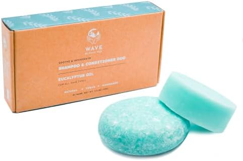 Eucalyptus Oil Shampoo and conditioner bar set- solid shampoo and conditioner perfect for travel - 100% Vegan shampoo and conditioner set. Bar shampoo and conditioner for hair with invigorating Eucalyptus essential oil for scalp care. Made in USA