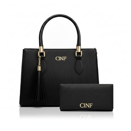 Bolsa Feminina Média de Ombro + Carteira Kit Com 2 Peças (Preta)