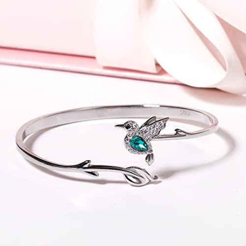 Jewever 925 Sterling Silver Hummingbird Bracelet For Women Cuff Cute Animal Bracelets Inlay Crystals Jewelry Gifts For Lady #TOP5