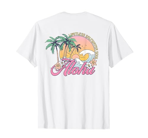 Retro Aloha Puesta Del Sol Palmeras Flores Tropicales Surf Olas Camiseta