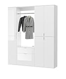 Inn.Furn Garderobe weiß Hochglanz Flurmöbel Garderobenmöbel Dielenmöbel Set mit Schublade Breite 152 cm SystemX (Set2)