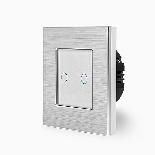 Luxus-Time Funk Lichtschalter im Glasrahmen Aluminiumrahmen Smart Home Schalter Untzerputz Einbau Dosen fernsteuerung Gwen Bedienschalter (Point 2-facher Funk Lichtschalter 702R, Weiß-Aluminium)