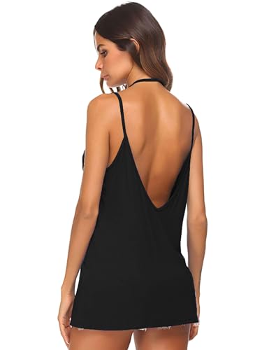 Tobrief Women's Sexy V Neck Halter Spaghetti Strap Backless Cami Tank Top2