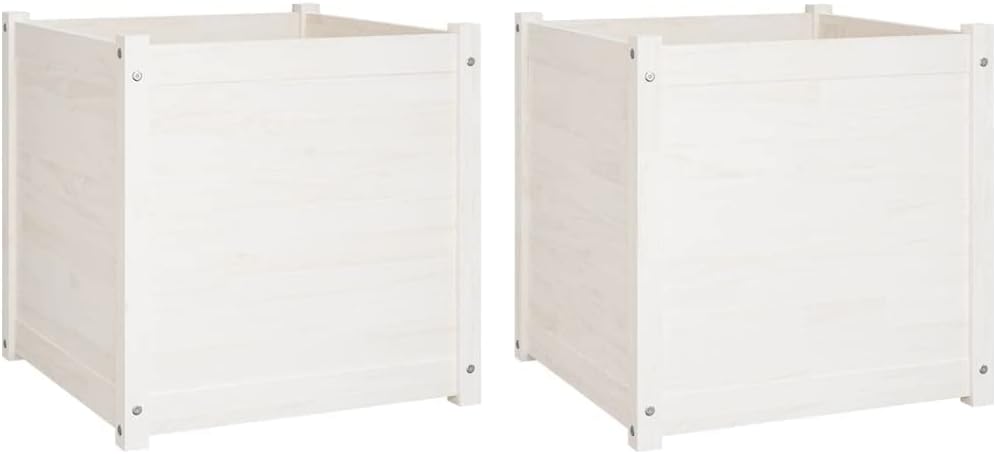 White Square Raised Garden Beds Set of 2, 23.6x23.6x23.6 in Solid Pine Planter Boxes Outdoor, UV-Resistant Painted Finish, Drainage Holes, Easy Assembly for Patio Balcony Garden