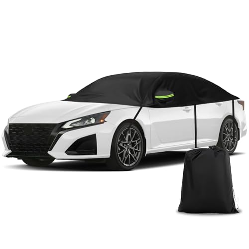 Image of Half Car Cover Compatible with Nissan Altima 2013-2026, All Weather Protection with Side Mirror Cover, Waterproof Top Roof Protector for Rain Hail Sunshine Protection