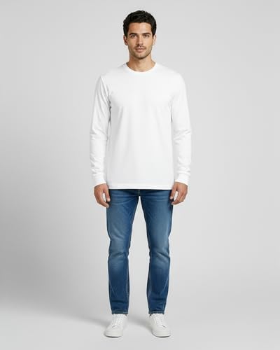 Image of Real Essentials 4 Pack: Men's Cotton Long Sleeve Crew Neck T-Shirt - Soft Work Casual Jersey Tees