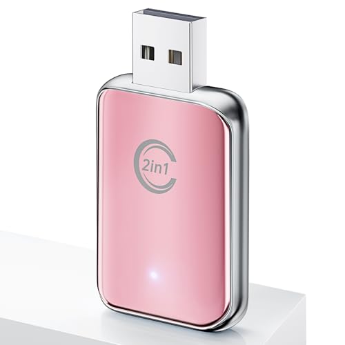 Image of CZOCPOS Wireless Carplay Adapter for iPhone, 2 in 1 Plug and Play Mini CarPlay and Android Auto Adapter for iOS 10 Android 11 and Above, Convert Wired Car Play to Wireless (Pink)