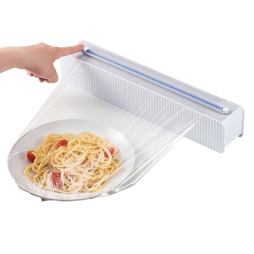 Fyrdyn Cortador De Film Adherente | Soporte Y Cortador De Papel Aluminio,con Ventosas De Pegatina Sin Dejar Marca Soporte para Rollos para Envolver Carnes En Restaurante Embalar Aperitivos