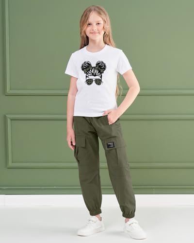 Image of ARTMINE Girls' 2 Piece Outfits Casual Drawstring Jogger Pants and Basic Short Sleeve Top Set, 6-14 Years