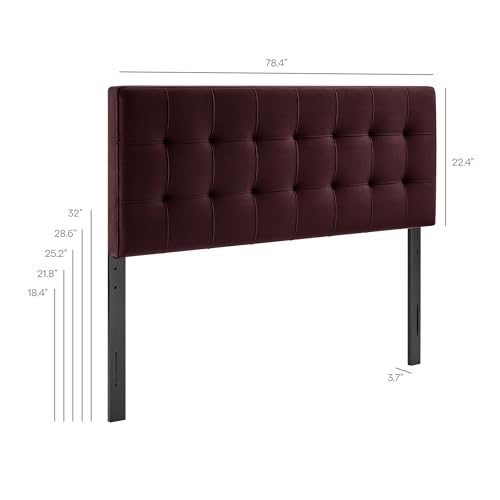 Image of Modway Lily Performance Velvet King Size Headboard with Biscuit Tufting in Mulberry - Stain-Resistant Upholstery with Padded Design and 5 Height-Adjustable Mounts