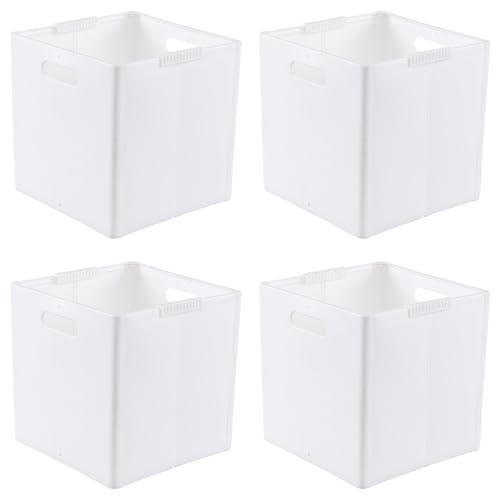 Xeabia Plastic Cube Storage Boxes, Foldable Organizer Cube Bin, White, 4 Packs